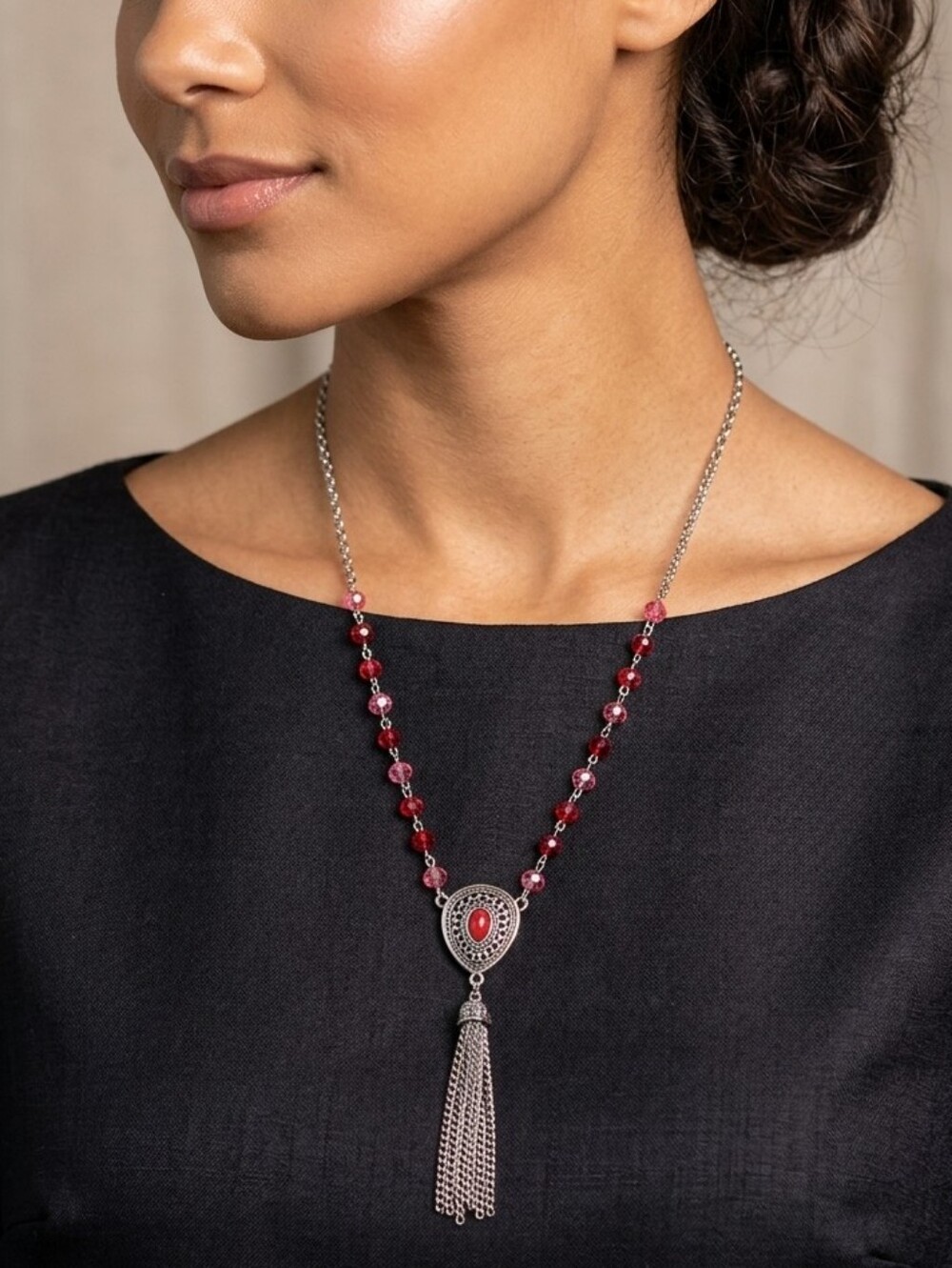Paparazzi Red and Silver Beaded Necklace